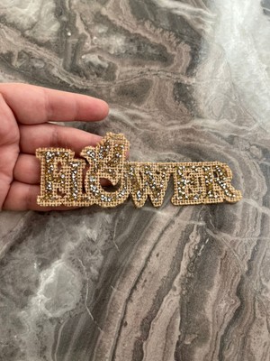 Gönülden Tasarım 12X4 cm Ütü Ile Yapışan Taşlı Flower Yazı Arma Yama Dikiş Hobi Aksesuarı