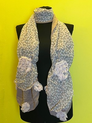 Gönülden Tasarım Çiçekli Kabartma Güllü Tasarım Kadın Fular Şal 165X25 cm