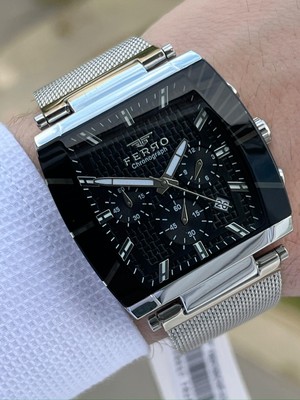 Ferro Gümüş Renk Hasır Kordon Iç Fonksiyonları Aktif  30 mt Su Geçirmez Erkek Kol Saat EF31265-A2