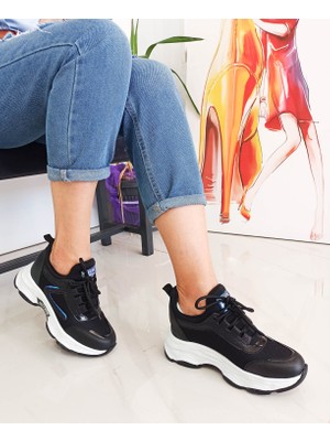 Gdt Ayakkabı Siyah Gizli Dolgu Topuk Bağcıklı Kadın Sneakers