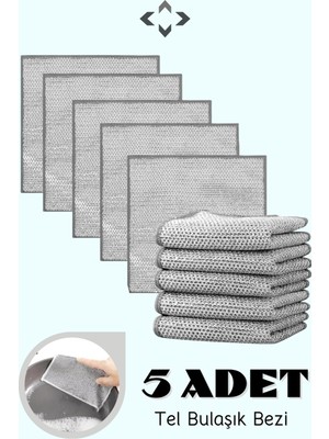 Liground 5 Adet Tel Bulaşık Bezi Çizmez Bulaşık Teli Çelik Bez 20X20 Çift Katmanlı Tel Bez