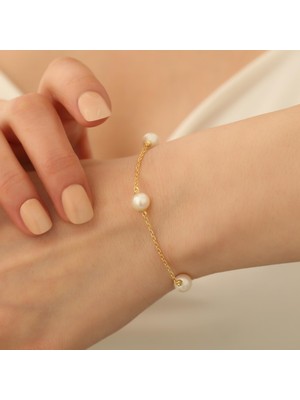 Nox Jewelry 925 Ayar Gümüş Creamrose Tatlısu Incisi Bileklik-7mm