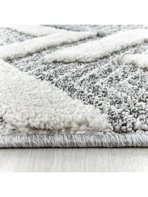 Carpettex Yumuşak Bukle Tabanlı Modern Kabartmalı 3D Abstrak Desenli Gri Renkli Halı