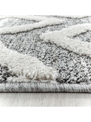 Carpettex Halı Yumuşak Bukle Tabanlı Modern Kabartmalı 3D Inka Motif Desenli Gri Renkli Halı