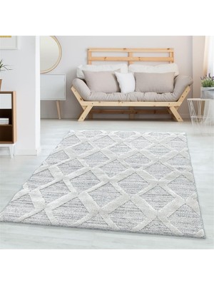 Carpettex Yumuşak Bukle Tabanlı Modern Kabartmalı 3D Zigzag Desenli Gri Renkli Halı