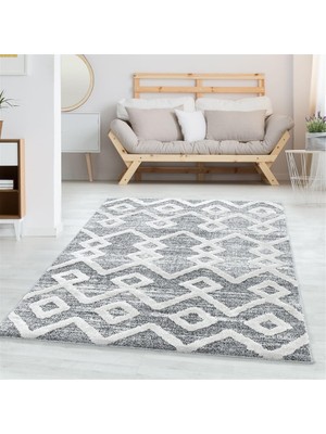 Carpettex Yumuşak Bukle Tabanlı Modern Kabartmalı 3D Inka Motif Desenli Gri Renkli Halı