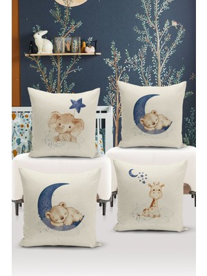 Bertille Home Çocuk Bebek Çift Tarafı Dijital Baskılı  4'lü Kırlent Kılıfı Seti  (Kids Children Cushion Cover)