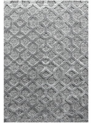 Carpettex Yumuşak Bukle Tabanlı Modern Kabartmalı 3D Izgara Desenli Gri Renkli Halı