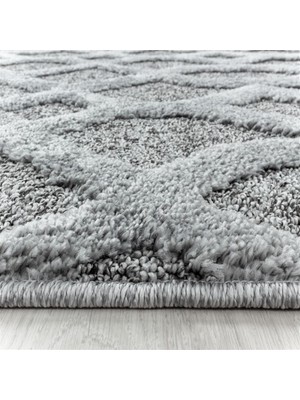 Carpettex Yumuşak Bukle Tabanlı Modern Kabartmalı 3D Izgara Desenli Gri Renkli Halı