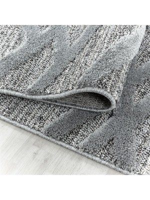 Carpettex Yuvarlak Halı Yumuşak Bukle Tabanlı Modern Kabartmalı 3D Çizgi Desenli Krem Gri Renkli Halı