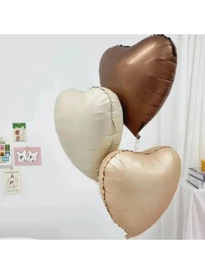 Parti Sürprizi Retro Bej, Krem ve Karamel Kalp Balon Folyo 3 Adet