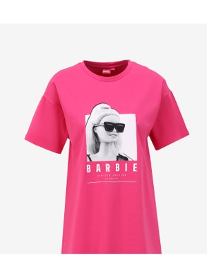 Barbie Pembe Kadın Bisiklet Yaka Loose Fit Baskılı T-Shirt BRB4SL-TST6088