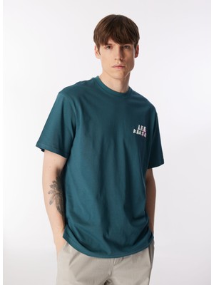 Lee Bisiklet Yaka Petrol Erkek T-Shirt L241363405 Loose Fit T-Shirt