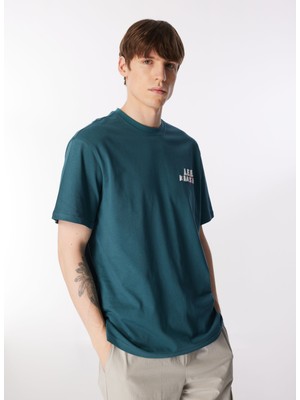 Lee Bisiklet Yaka Petrol Erkek T-Shirt L241363405 Loose Fit T-Shirt