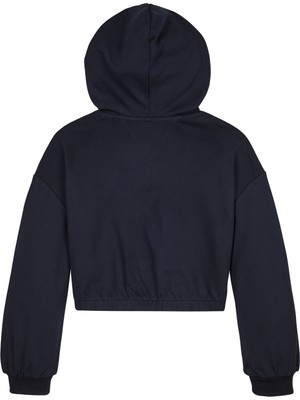 Tommy Hilfiger Düz Kız Çocuk Lacivert Sweatshırt Crest Logo Hoodıe