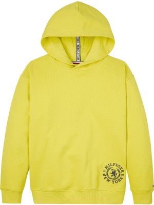 Tommy Hilfiger Düz Erkek Çocuk Sarı Sweatshırt Crest Logo Hoodıe