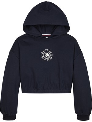 Tommy Hilfiger Düz Kız Çocuk Lacivert Sweatshırt Crest Logo Hoodıe