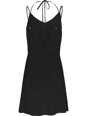 Tommy Jeans V Yaka Düz Siyah Kısa Kadın Elbise Tjw Essentıal Strappy Dress