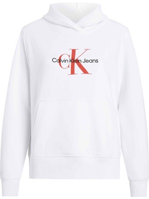Calvin Klein Jeans Kapüşon Yaka Baskılı Beyaz Kadın Sweatshırt J20J223077YAF