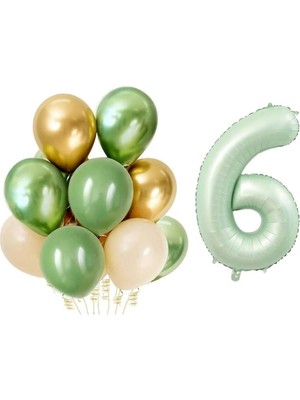 Parti Sürprizi Retro Su Yeşili 6 Yaş Latex Balon Set