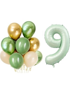 Parti Sürprizi Retro Su Yeşili 9 Yaş Latex Balon Set