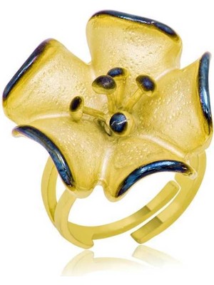 Gumush Gümüş Gold Sarı Çiçek Bayan Yüzük