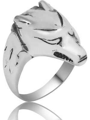 Gumush Gümüş Kurt Figürlü Erkek Yüzük