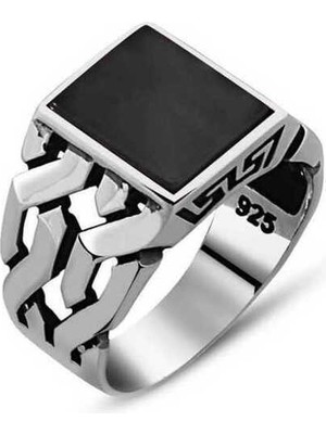 Gumush Gümüş Siyah Taşlı Erkek Yüzük