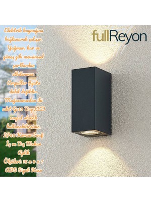 Full Reyon Çift Yönlü Kare Siyah Kasa Bahçe, Balkon, Teras, Kamelya, Veranda Apliği, Iç ve Dış Mekan Armatür