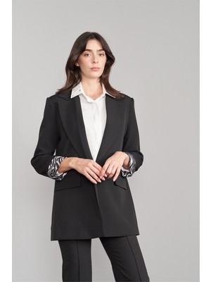 Sateen Zebra Astarlı Uzun Ceket - Siyah