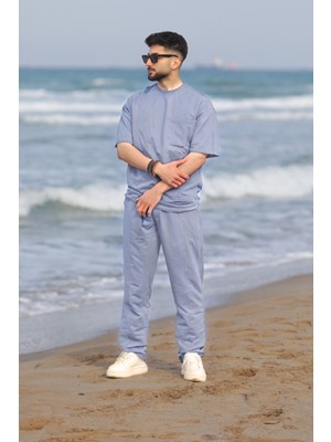 Yakamel Erkek Kısa Kollu Bisiklet Yaka Yazlık Pijama Takımı
