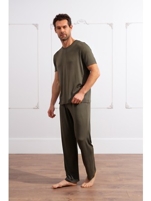 Yakamel Erkek Kısa Kollu Penye Pijama Takımı