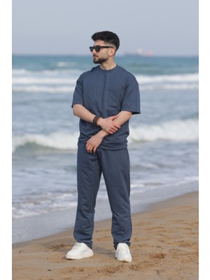 Yakamel Erkek Kısa Kollu Bisiklet Yaka Yazlık Pijama Takımı