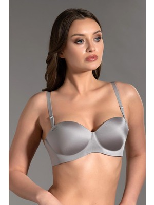 Cotonhause Kadın Straplez Lotus Lazer Kesim Push-Up Gri Sütyen 336055