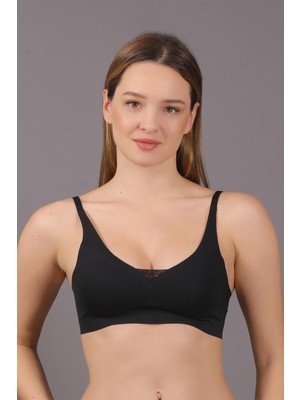 Cotonhause Kadın Lazer Kesim Ince Süngerli Desteksiz Siyah Crop Sütyen C3T3N6O110