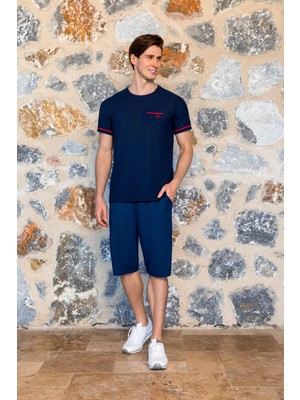 Erkek Kısa Kol Lacivert Şortlu Pijama Takım C2T0N54Y42