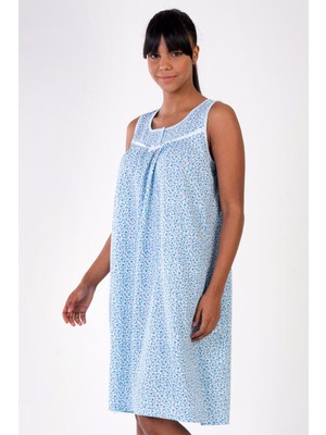 Kadın Sıfır Kol Mavi Gecelik C1T9N3161