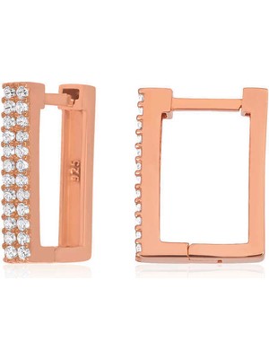 Serra Jewels Gümüş Beyaz Taşlı Kare Küpe