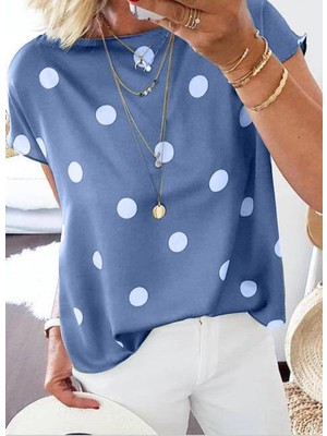 Renga Style Rengastyle Kadın Puantiyeli Moskrep Kumaş Basic Bluz (Renkli)