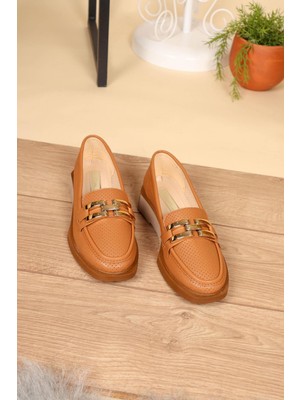 Birikon Tokalı Delikli Loafer Taba