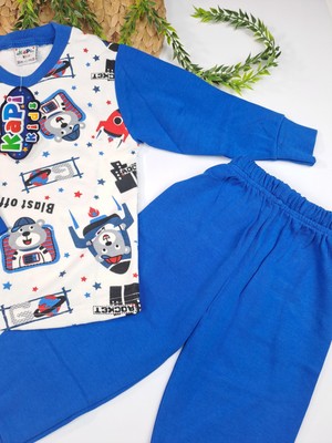 Bonboner Kids Erkek Çocuk Mavi Renk Lastikli Paça Astronot Baskılı Pijama Takımı