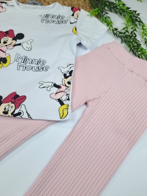 Bonboner Kids Baskılı Minnie Mouse Detaylı Kısa Kollu Flare Pantolonlu Kız Çocuk Takım