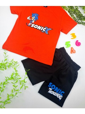 Bonboner Kids Erkek Çocuk Sonic Baskılı Turuncu Tişort Siyah Şort Ikili Takım