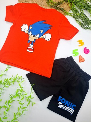 Bonboner Kids Erkek Çocuk Sonic Baskılı Turuncu Tişort Siyah Şort Ikili Takım