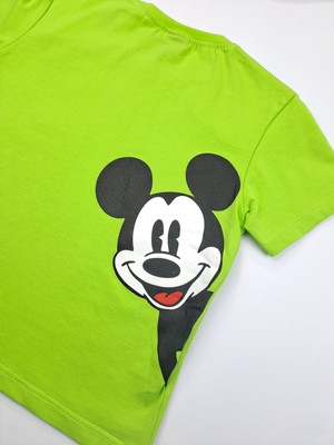 Bonboner Kids Erkek Çocuk Premium Kalite Gri Şort Yeşil T-Shirt Mickey Mouse Baskılı Ikili Takım