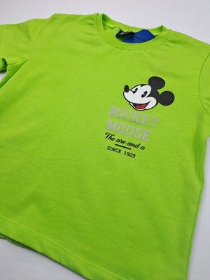 Bonboner Kids Erkek Çocuk Premium Kalite Gri Şort Yeşil T-Shirt Mickey Mouse Baskılı Ikili Takım