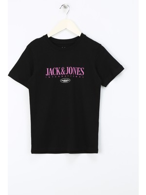 Jack & Jones Baskılı Siyah Erkek Çocuk T-Shirt Jorlucca Fastrunner1 Tee Ss Crew Jn