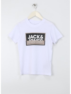 Jack & Jones Baskılı Beyaz Erkek Çocuk T-Shirt Jcologan Tee Ss Crew Neck Ss24 Jnr