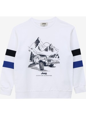 Jeep Ekru Erkek Çocuk Bisiklet Yaka Relaxed Baskılı Sweatshirt C4SB-SWT4012