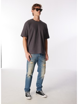 Lee Cooper Oxford Orta-Yüksek Bel Rahat Konik Kesim Daralan Paça %100 Pamuk Mavi Erkek Jean Pantolon